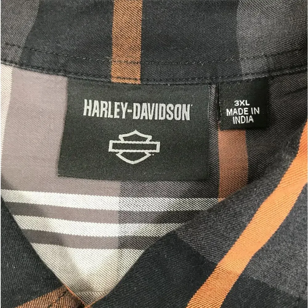 HARLEY-DAVIDSON Stacked Bar & Shield Long Sleeve Plaid Shirt 3XL Moto Biker NWOT